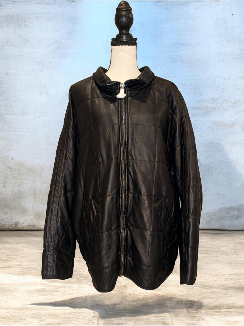 We The Free Free People Black Quilted Vegan Leather Puffer Jacket NWOT Large